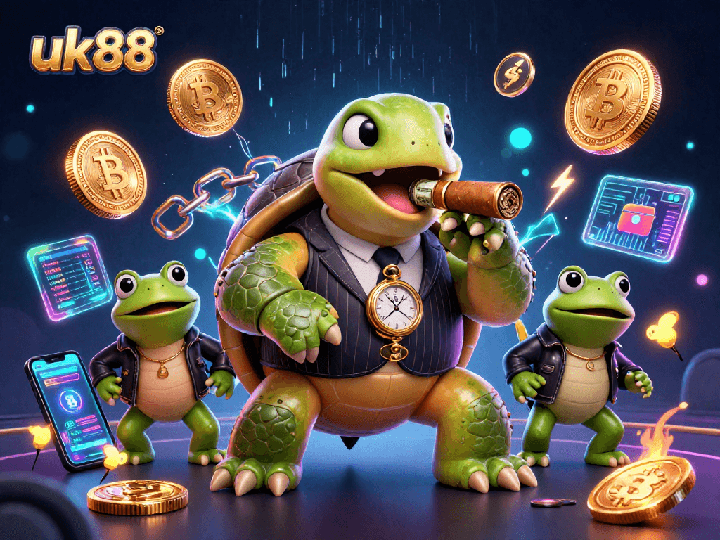 Experience the thrill of uk88 with a 3D snapping turtle mobster and exciting casino-themed elements.