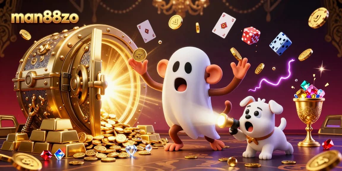 Join the fun at man88zo and track the mischievous poltergeist monkey juggling gold in a vibrant casino scene.