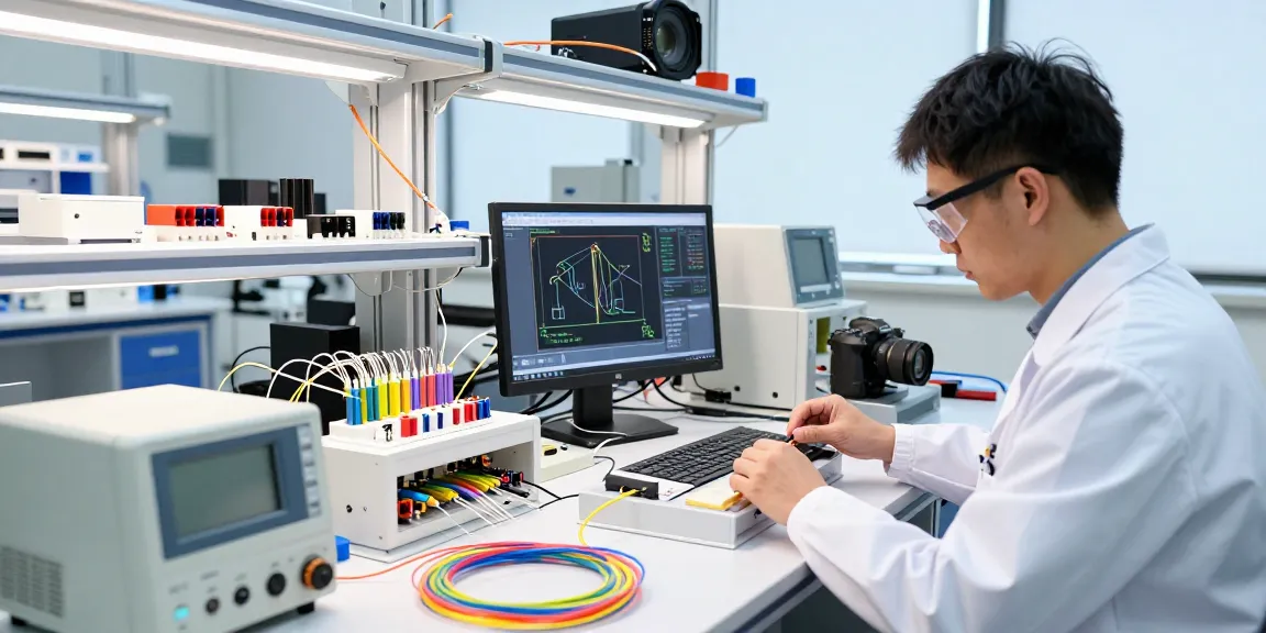 Expert engineer testing fc fiber optic solutions in a high-tech lab.