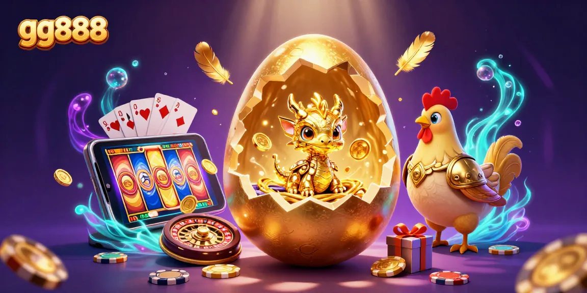 Spin on gg888's golden treasures and jackpot games as a dragon guards poker chips.