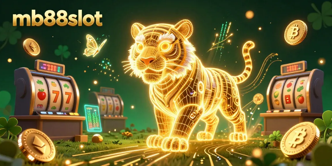 Engage in thrilling gameplay at mb88slot, where a glowing tiger prowls through a digital casino.