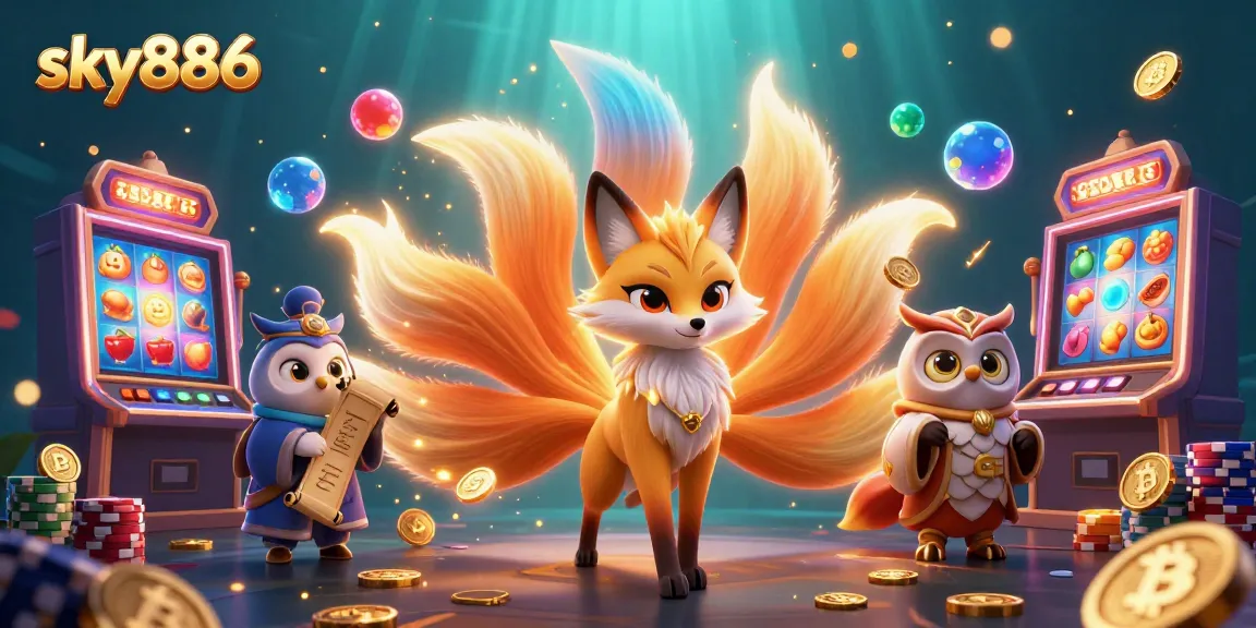 Engage with sky886 to discover vibrant slot games featuring a glowing nine-tailed fox and wise owl sage.