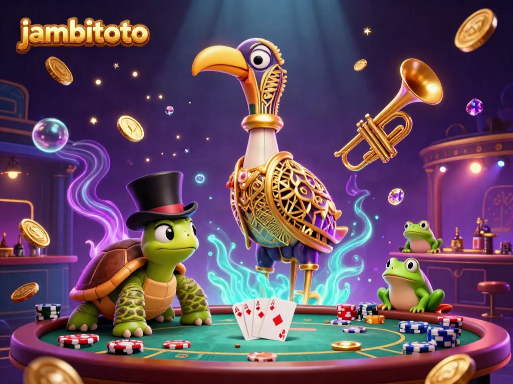 Experience the excitement of jambitoto with a lively casino scene showcasing engaging characters and vibrant game elements.