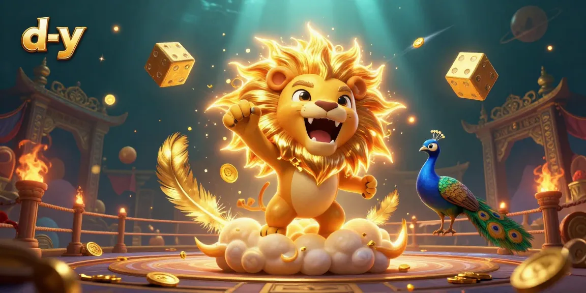 Engage with d-y's thrilling casino experience highlighted by a majestic lion and golden elements.