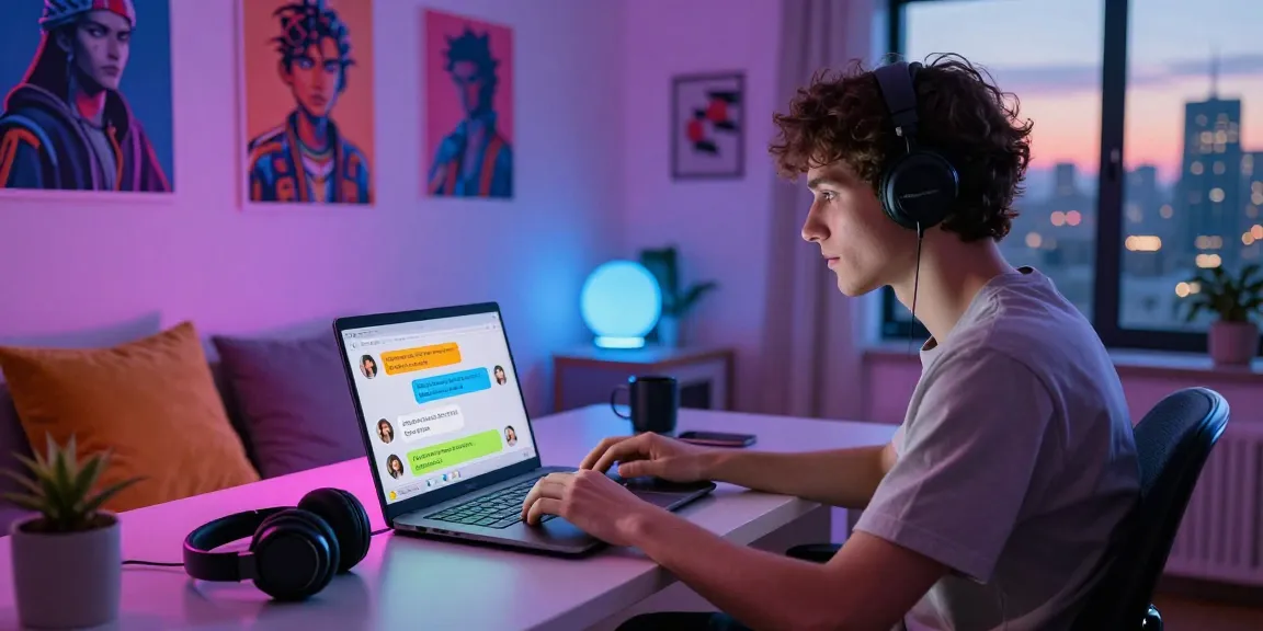 Engaging user in an NSFW AI chat experience with colorful chat interface and modern decor.