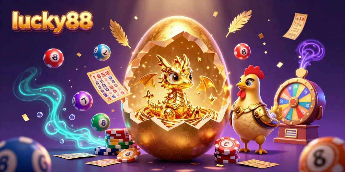 Experience winning excitement with lucky88 in a vibrant casino-themed 3D digital art scene.
