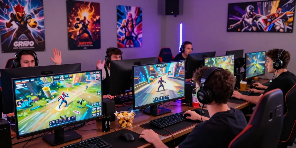 Engaging online gaming moment featuring ZONA66 with players, vibrant displays, and cozy atmosphere.