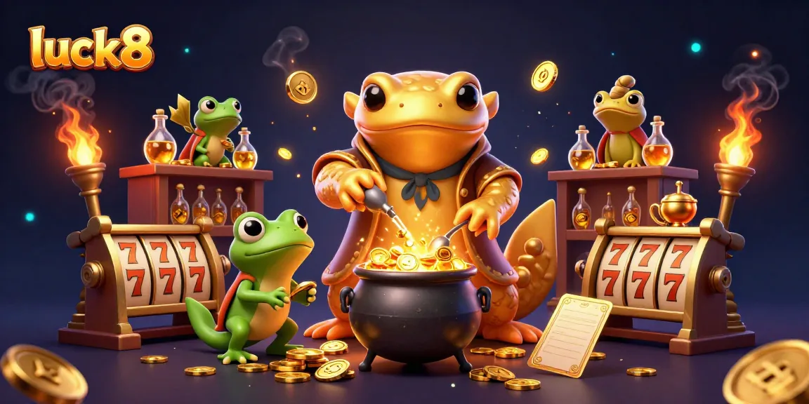 Experience luck8's thrilling adventures through a 3D illustration of a golden salamander alchemist transforming metal into exciting gambling moments.