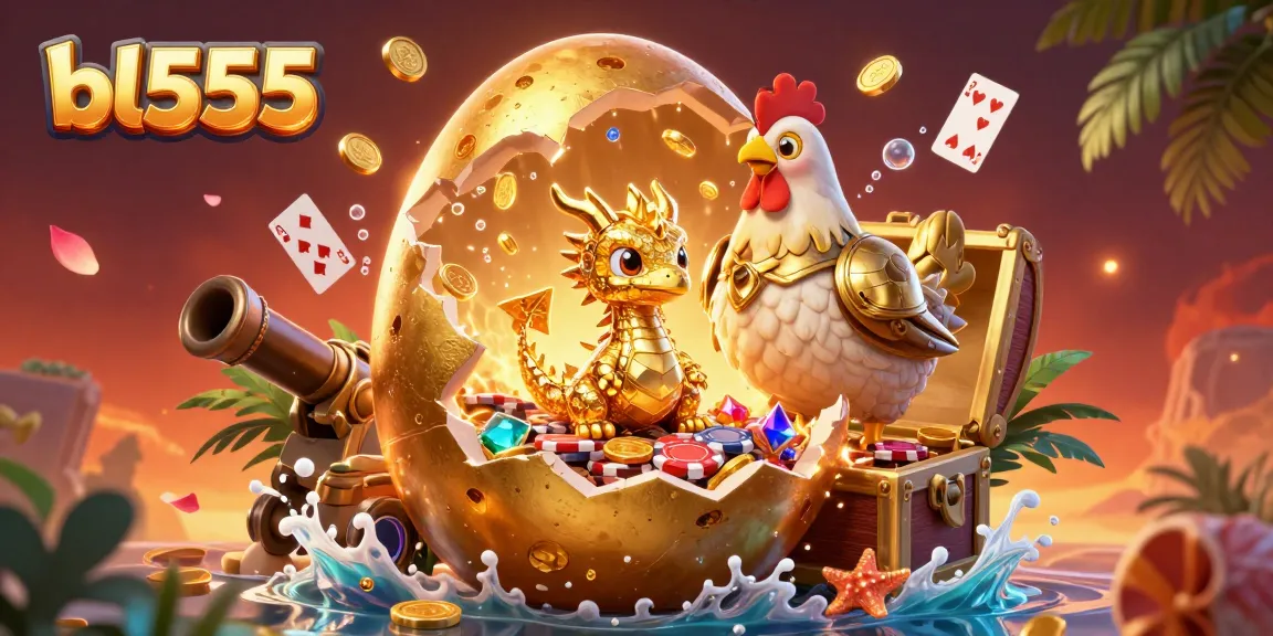 Experience thrilling gaming at bl555 with a golden dragon mascot and vibrant casino elements.