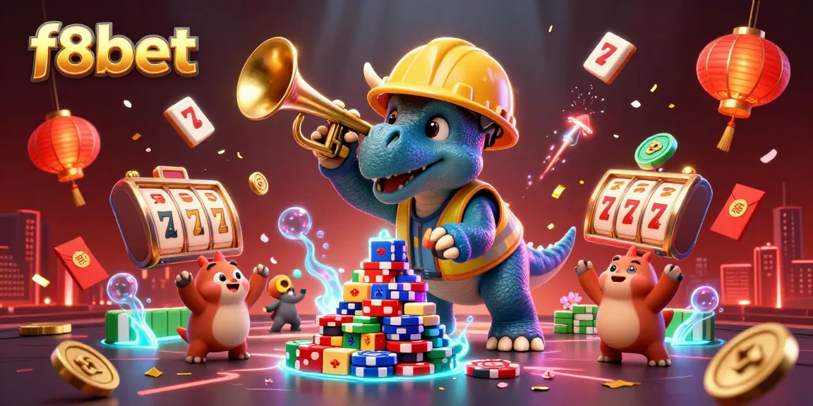Join the fun at f8bet with a vibrant casino scene where characters celebrate a jackpot.