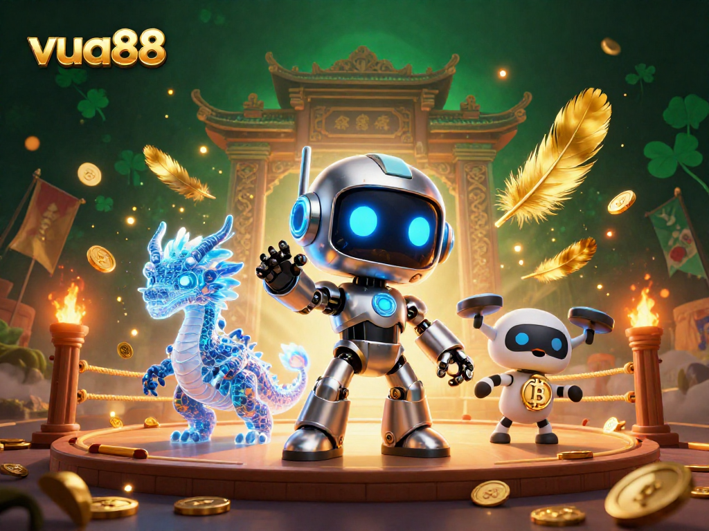 Engage with the vibrant world of vua88 in this playful 3D illustration showcasing online casino excitement with captivating characters.
