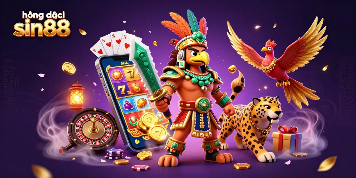 Engage with hướng dẫn sin88 through vibrant 3D illustration showcasing dynamic casino elements and characters.
