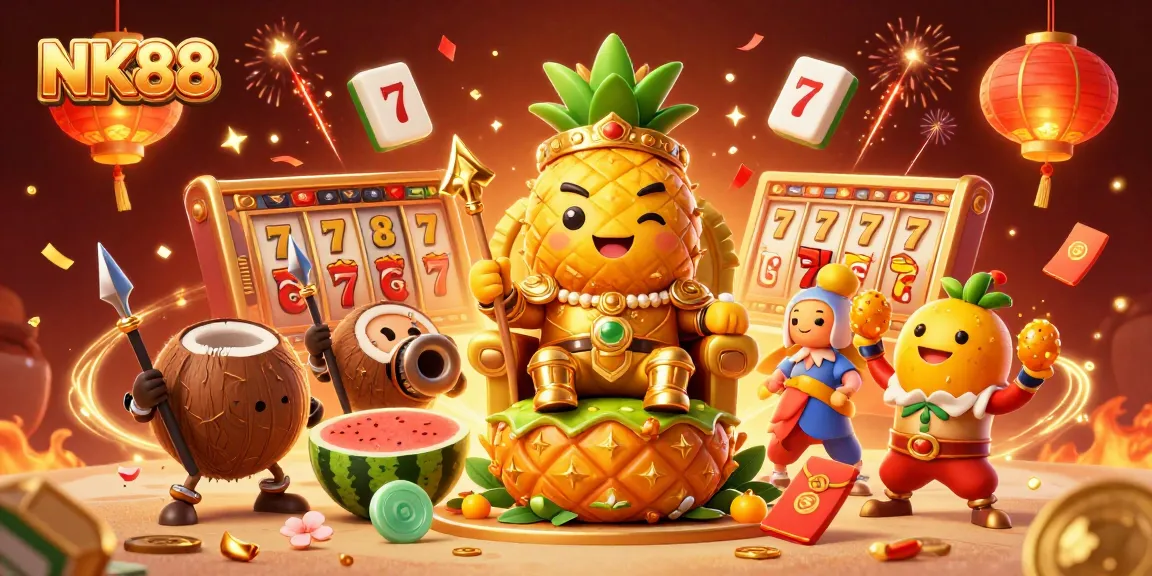 Experience thrilling gameplay at NK88 with our vibrant casino-themed illustration featuring exciting elements and characters.