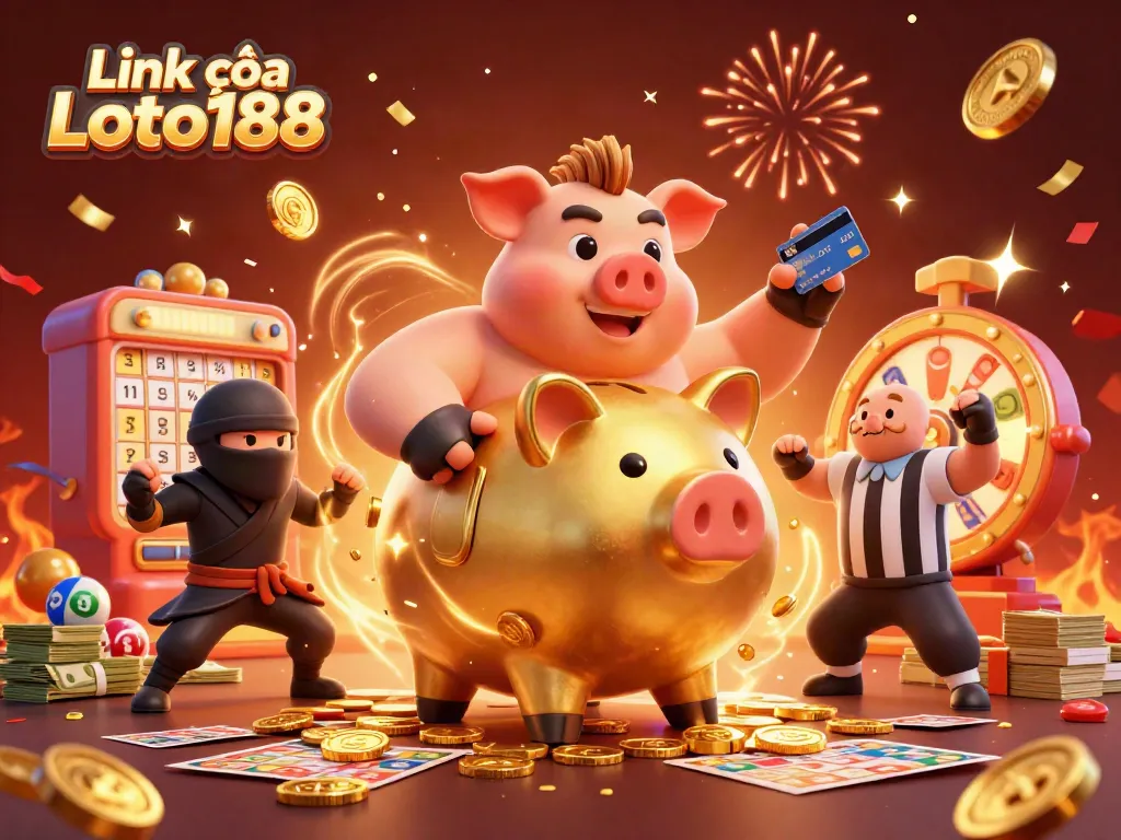 Experience the excitement of winning with Link vào Loto188 featuring quirky characters battling around a lottery machine.