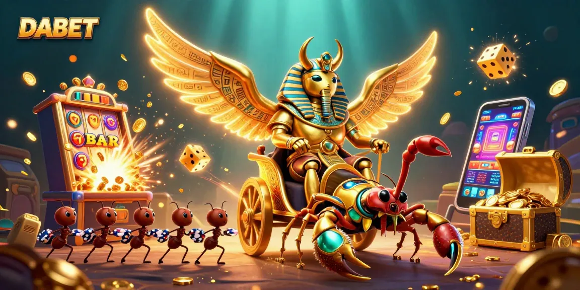 DABET casino scene featuring a golden scarab beetle and jackpot elements, perfect for gamblers