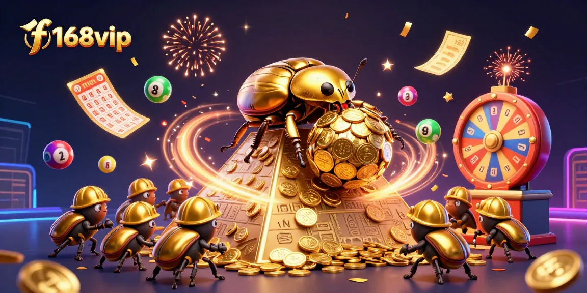 Experience the excitement of f168vip with golden coins and dynamic lottery elements celebrating play.