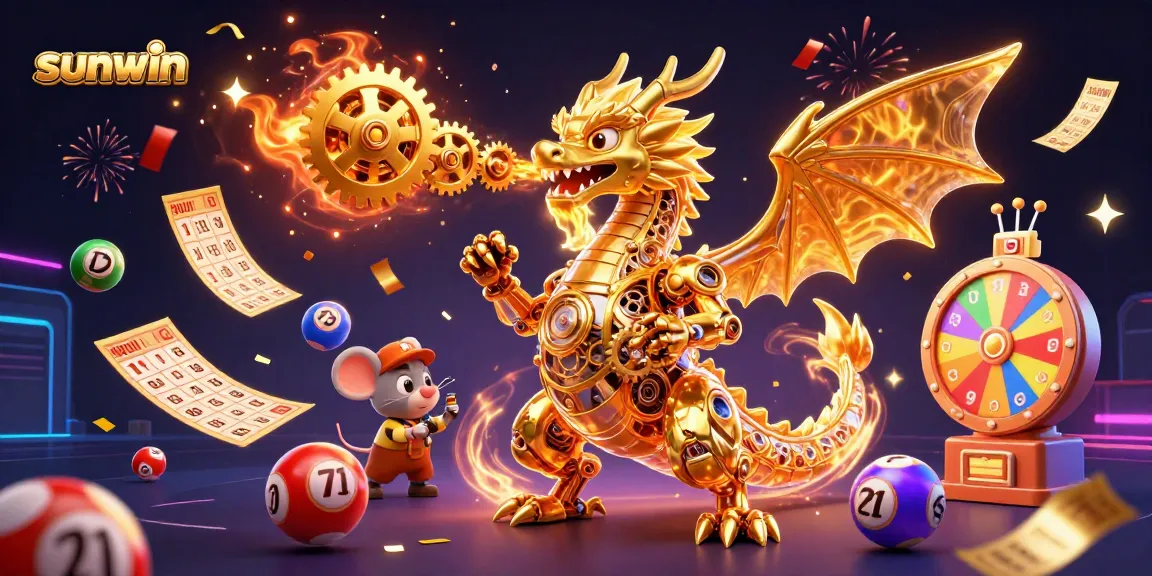 Sunwin's lottery scene with a golden dragon and vibrant gaming elements for thrilling gameplay