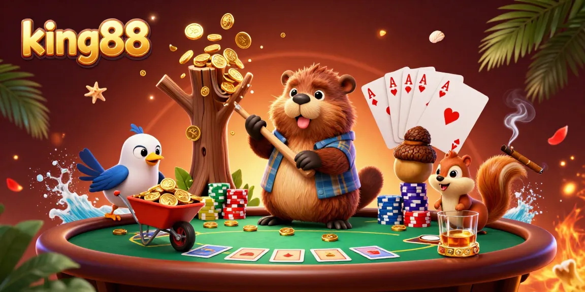Win big at king88 with animated characters enjoying a festive casino atmosphere.