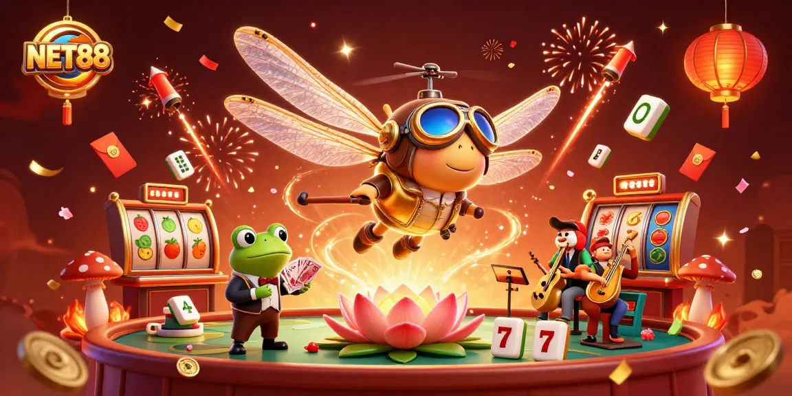 Experience exciting gameplay with NET88 at a vibrant casino scene featuring animated characters in action.