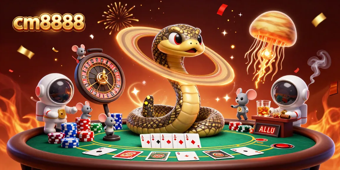 Experience the thrill of cm8888 as cosmic big bets unfold with 3D cartoon Saturn ring snake and animated casino elements.