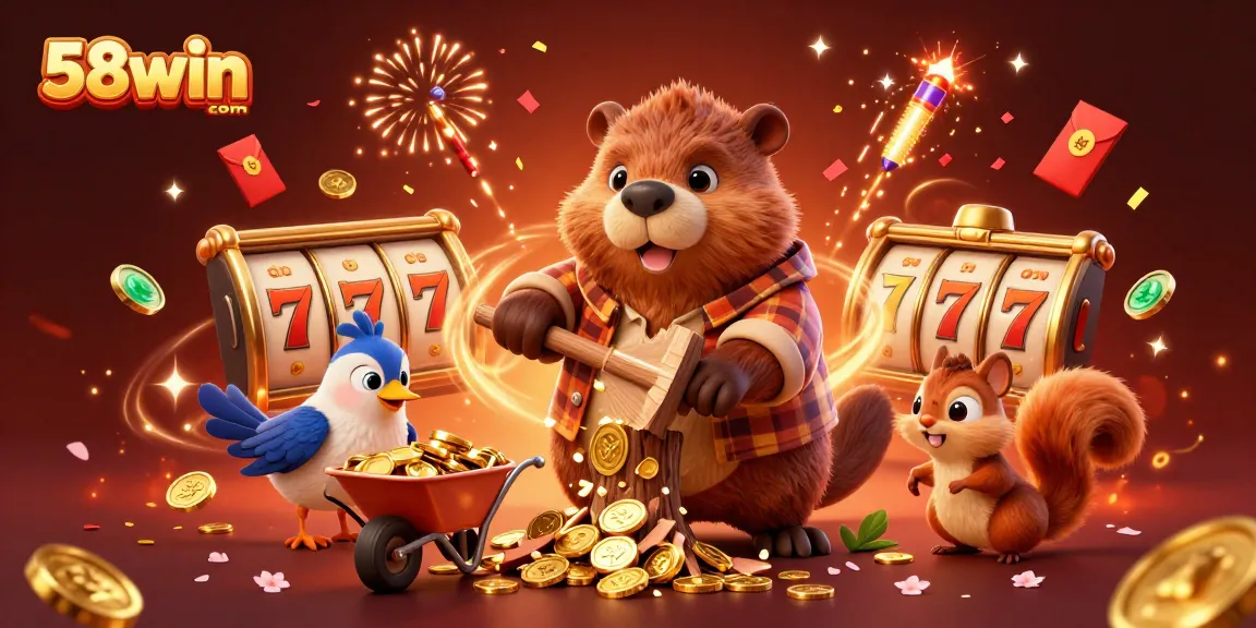 Win big with 58win com in this vibrant gambling-themed illustration of luck and fortune.