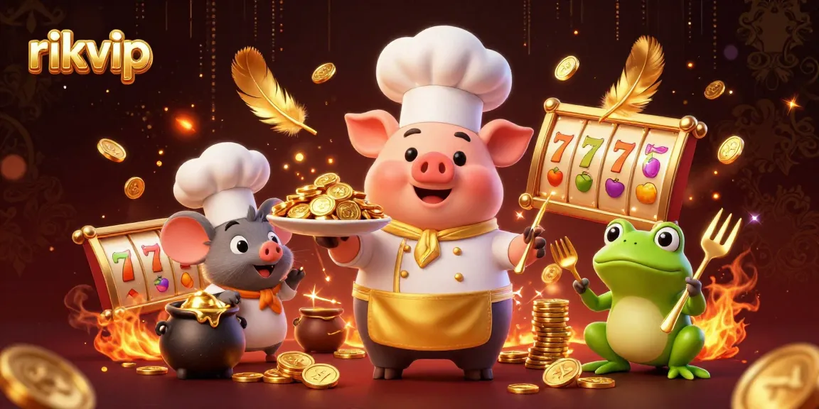 Excite your luck with rikvip's vibrant casino-themed illustration featuring gold coins and playful characters.