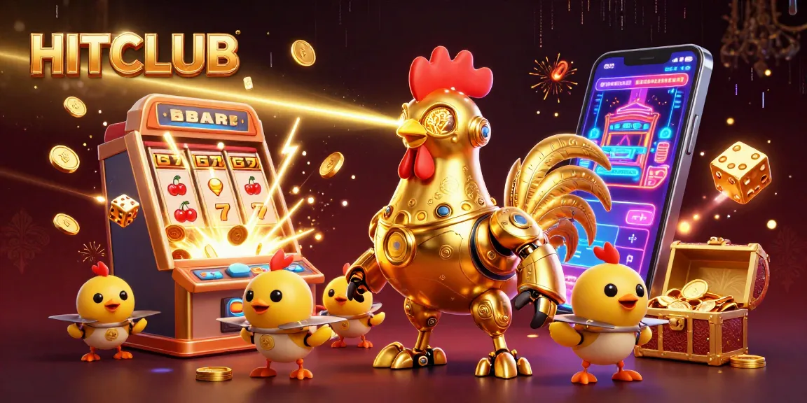 Experience gaming excitement with HITCLUB's vibrant casino scene featuring golden characters and dynamic rewards.