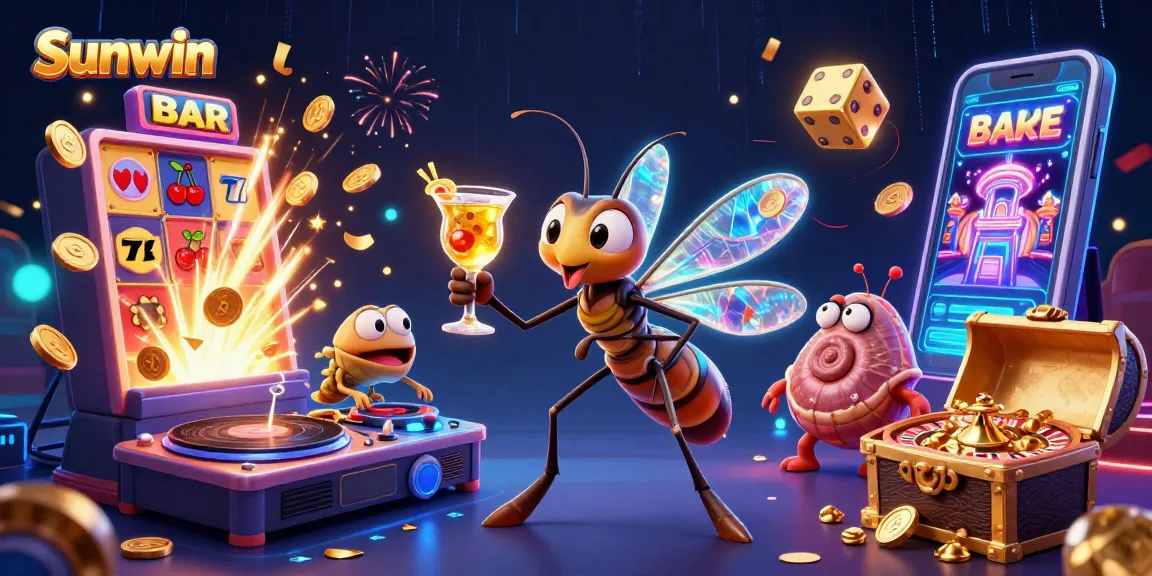 Sunwin casino mascot and trilobite DJ create energy in dynamic gaming scene.