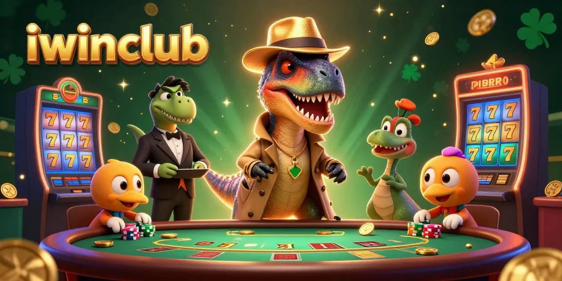Experience iwinclub with a playful velociraptor at the blackjack table while treasures fly around.