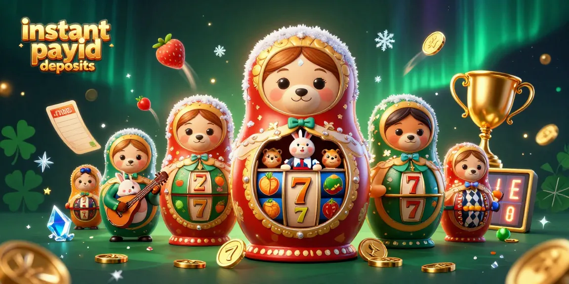 Instant payid deposits simplify casino play with a vibrant 3D scene of bears, slots, and festive elements.