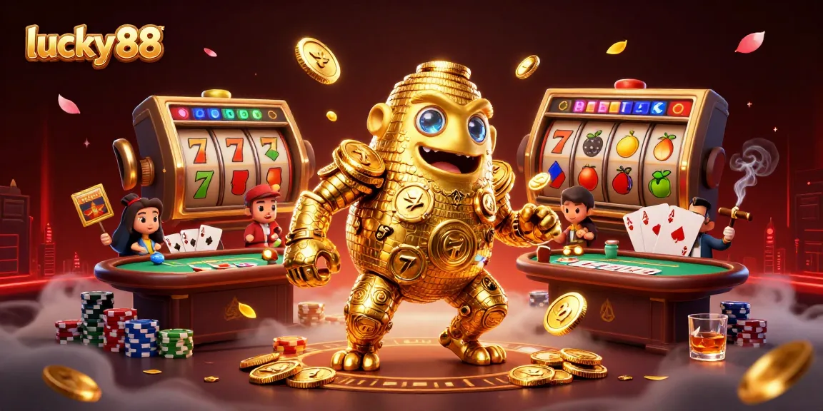 Spin the reels with lucky 88 in this vibrant casino scene featuring golden symbols and excitement.
