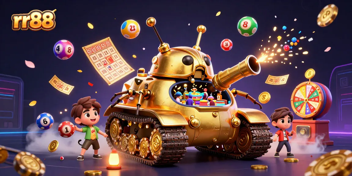 Experience excitement with rr88, a massive golden beetle tank revealing a miniature casino adventure, animated with colorful elements.