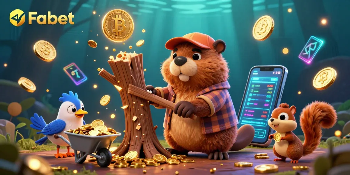 Win big at Fabet with our vibrant cartoon scene featuring a beaver, bird, and squirrel collecting gold coins.
