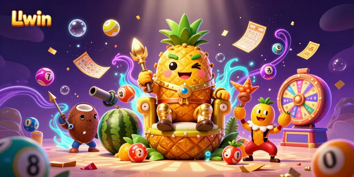 Experience thrilling moments at Llwin as a golden pineapple king rules a vibrant casino scene.