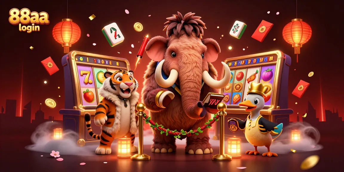 Experience 88aa login with a vibrant digital casino scene filled with slot machines and animated characters.