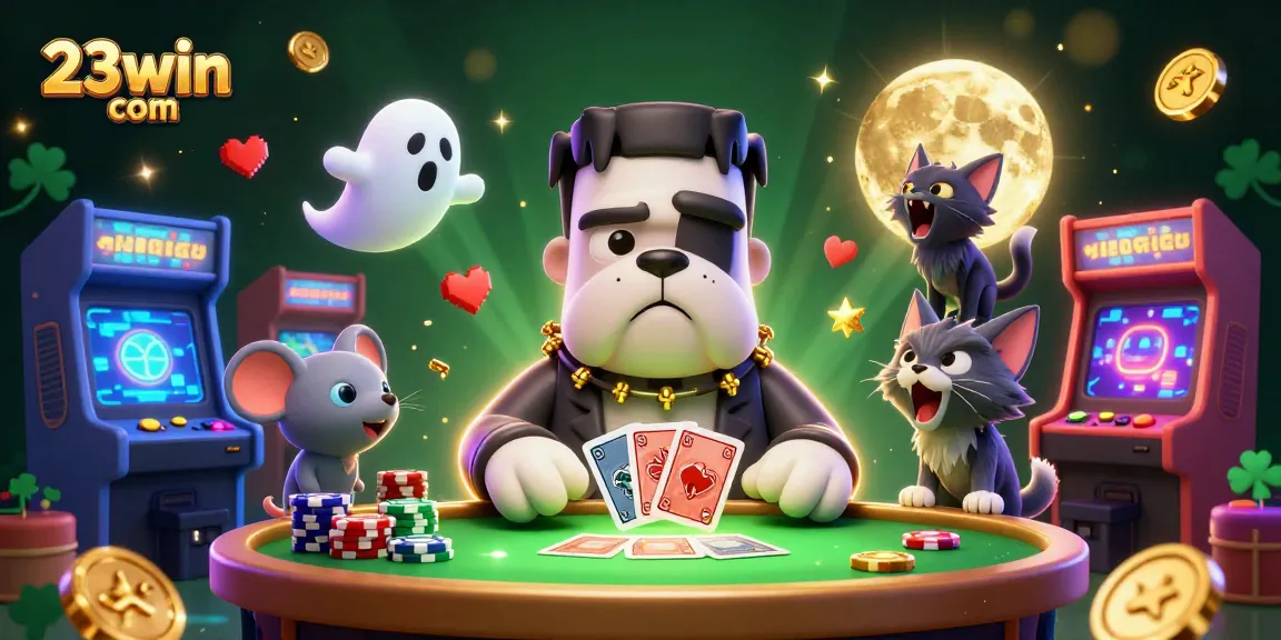Engage with exciting gameplay at 23win com featuring a unique 3D cartoon scene of gambling characters and vibrant elements.