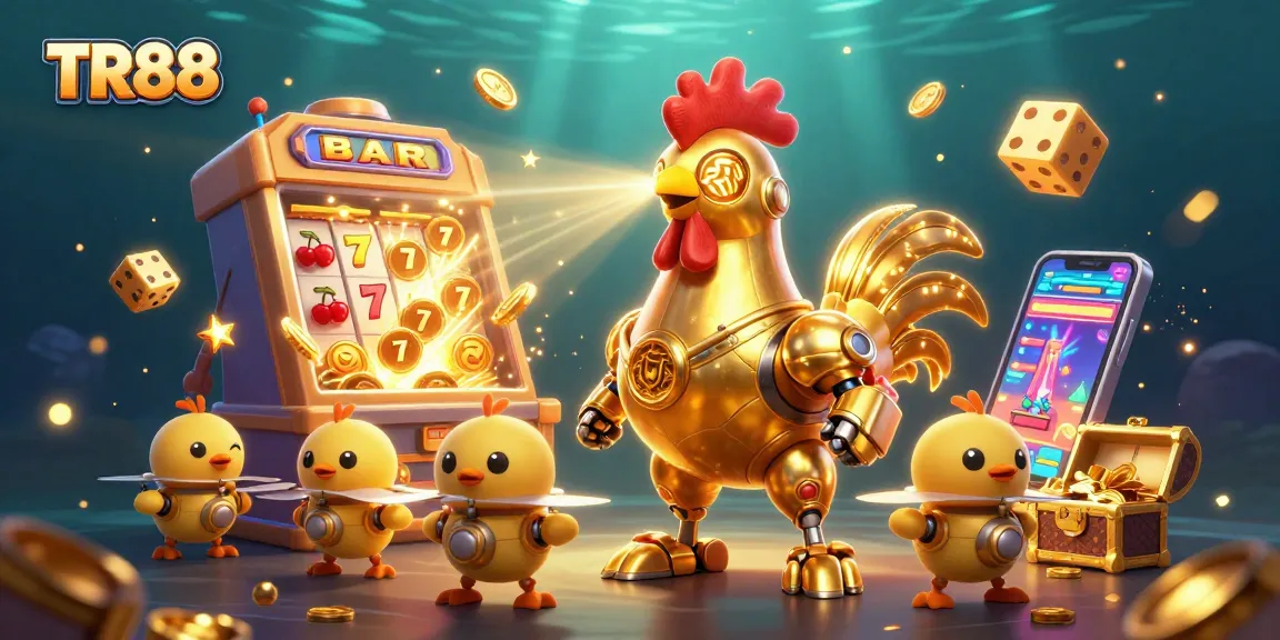 Experience the thrill with TR88's golden rooster robot in a vibrant casino world.