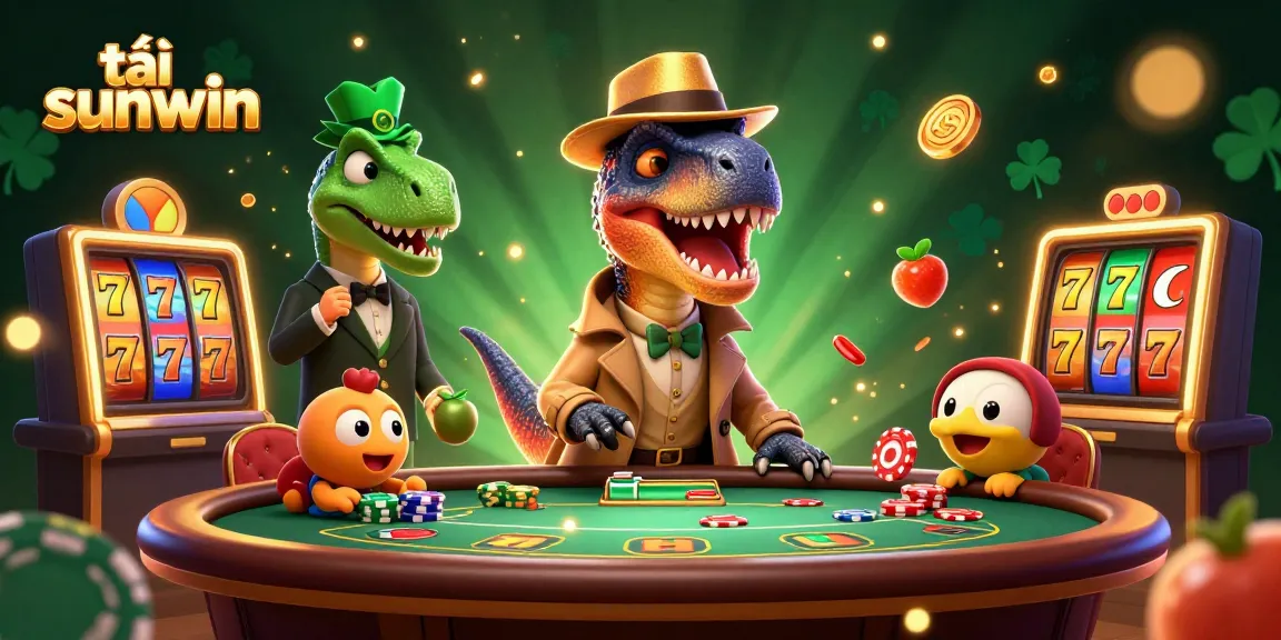 Engage in thrilling gameplay with tải sunwin, featuring a velociraptor card counter and lively slot game elements.